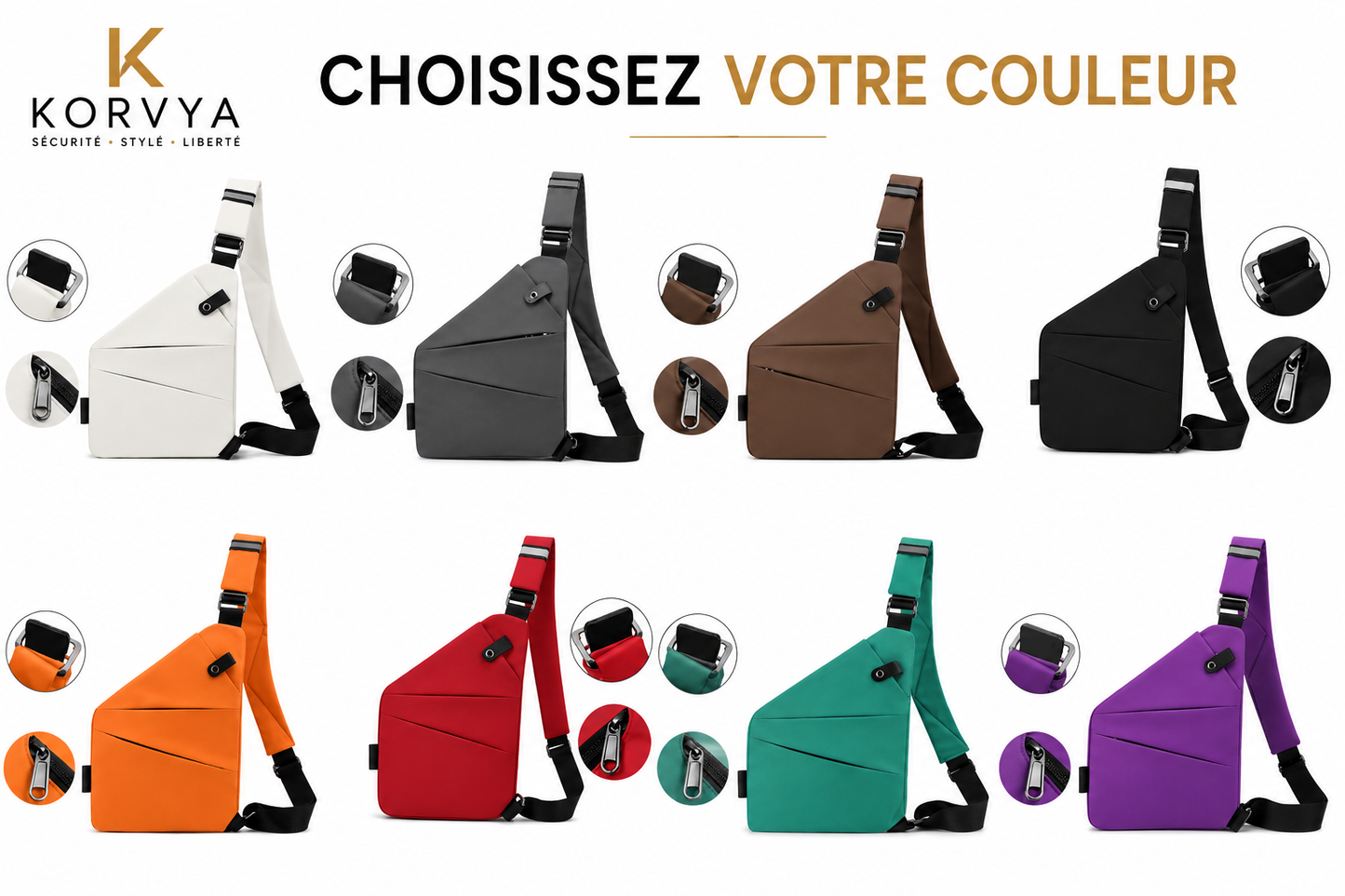 KORVYA ™ Sacoche à bandoulière