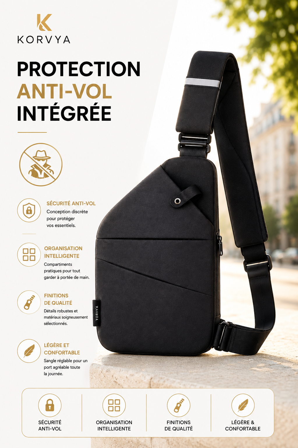 KORVYA ™ Sacoche à bandoulière